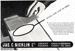 Smethwick: Jas C. Nicklin. Smethwick. Aeroplane Steel Sheets