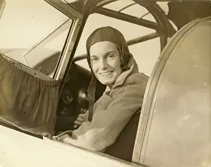 Batten: Jean Batten in her Percival Gull at Hatfield