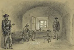 Waud: Jeff Davis imprisoned in a casement cell in