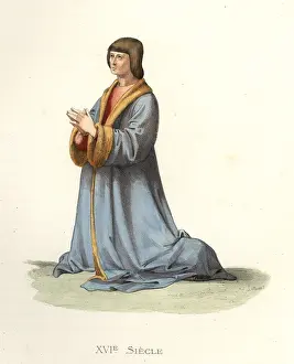 Georges Duplessis: Jehan Obry in fur-lined grey coat and red doublet