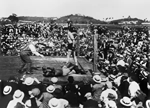 Heavyweights: Jess Willard standing over a knocked out boxer