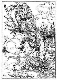 Shrewd: Jester in tree and eating sausage in front of dog
