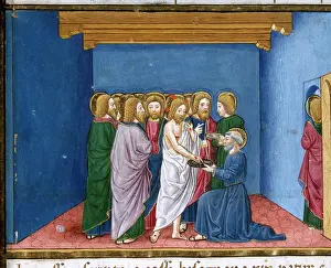 Sandals: Jesus appears to the disciples. Codex of Predis (1476). Ital