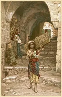 Prefiguring: Jesus as a boy, carrying a plank of wood