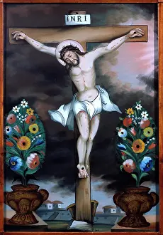 Oberbayern: Jesus Christ on the Cross, surrounded by flowers