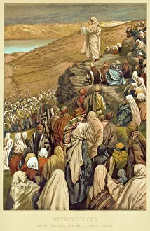Preaches: Jesus Christ preaching the Sermon on the Mount