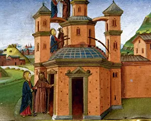 Demon: Jesus and the Devil on the pinnacle of the temple. Codex of