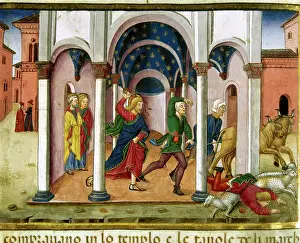Merchants: Jesus expel the merchants from the Temple. Codex of Predis (