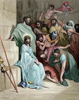Thorns: Jesus insulted. Engraving. Colored
