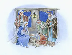 Cloke: Jesus in Manger with Mary, Joseph and Shepherds
