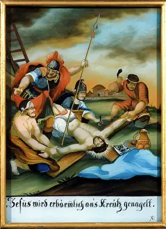 Eglomise: Jesus is nailed to the cross