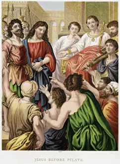 Attendant: Jesus before Pilate. Bible John 18. By Pilate