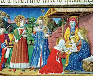 Nativity: Jesus is shown to the Three Kings. Codex of Predis (1476). I