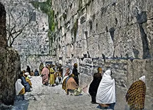 Wailing: Jews praying at The Wailing Wall, Jerusalem, Palestine (Isra