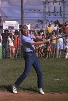 Softball: Jimmy Carter at bat during a softball game ?