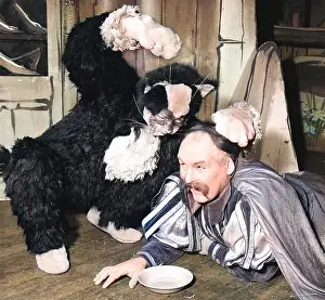 Panto: Jimmy Edwards and cat in a pantomime, Puss in Boots