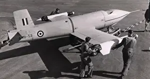 Manoeuvred: Jindivik Mk2 A92-52 is manoeuvred on its launch trolley
