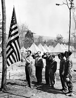 Unemployed: Job creation program: Workers salute to the American flag