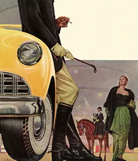 Harari: Jockey leaning against Car