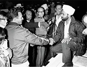 Athe: Joginder Singh being congratulated as he talks to press.1965