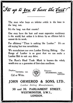 Belting: John Ormerod & Sons. Leather Belting Manufacturers