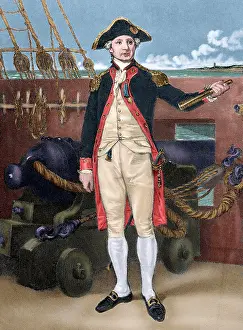 Telescope: John Paul Jones (1747-1792). Engraving. Colored