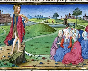 Preach: John preaches and baptizes. Codex of Predis (1476). Italy