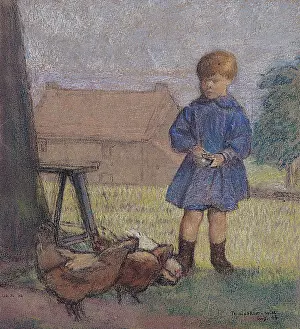 Rothenstein: John Rothenstein as a Child, Feeding Hens