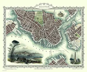 Tallis: John Tallis map of Boston, Massachusetts, USA