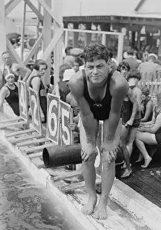 Backstroke: Johnny Weissmuller at competitive swimming event