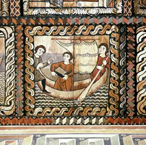 Graubuenden: Jonah on the ship, painted coffered ceiling