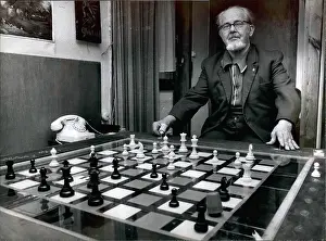 Pensioner: Josef Stanek with electro-mechanical chess set, Germany