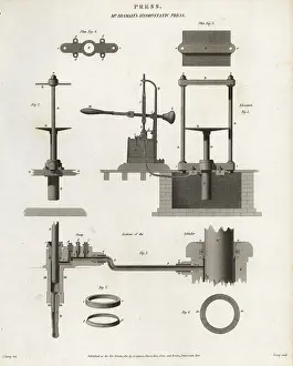 Farey: Joseph Bramah's hydrostatic (hydraulic) press, 18th century