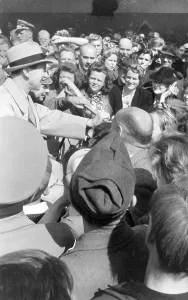 Plainclothes: Joseph Goebbels in a crowd of people, 1943