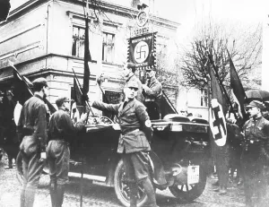 Partially: Joseph Goebbels with a propaganda march of the SA in Trebbin