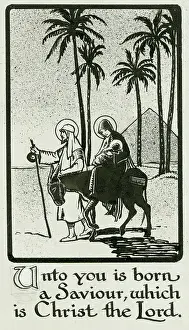 Christain: Joseph Mary and Jesus riding on a donkey