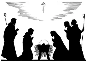 Lynes: Joseph, Mary and shepherds by the Holy Crib