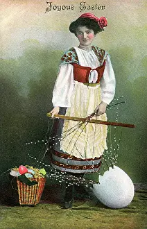 Fronds: Joyous Easter - Maiden carrying Eggs and spring fronds