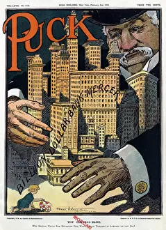 Merger: J.P. Morgan. Illustration shows a gigantic ?