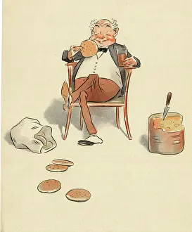 Cheese: Jumbles by Lewis Baumer - Man with Beer and Biscuit