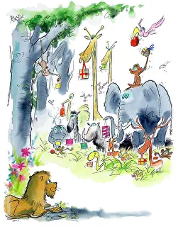 Hippo: Jungle animals bringing presents to a lion