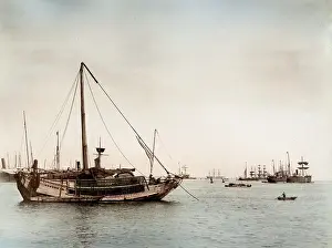 Schooner: Junks, ships in a Japanese harbour