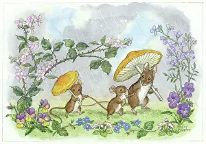 Brambles: Just a Shower mice under toadstool umbrellas