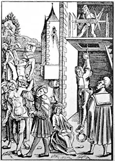 Squeezing: justice, torture, crushing of finger, burning