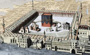 Pilgrimage: The Kaaba in Mecca. Colored engraving