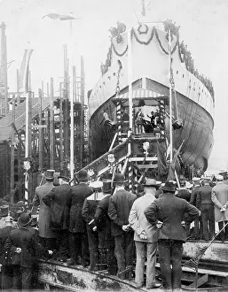 Garlands: Kaiser Wilhelm II at launch of ship, Kiel, Germany