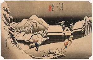 Huddled: Kambara: Night Snow, by Hiroshige