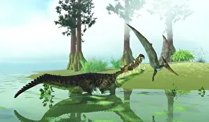 Pteranodon: Kaprosuchus attacking a Pteranodon