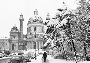 Karlskirche: Karlskirche in winter with snow 1969