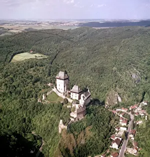 1348: Karlstein Castle - aerial view - Gothic architecture